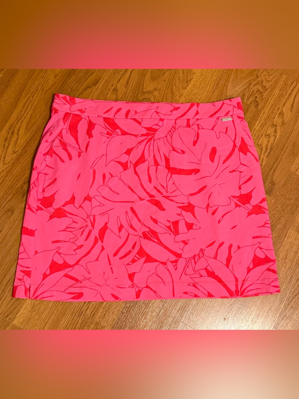 RAFAELLA Pink Orange Tropic Stretch Skort~ 2 Slit Pockets~XL~Carmine Rose~EUC